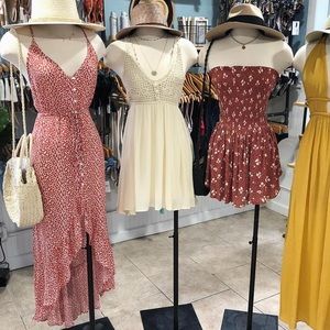 Red and white high low dress